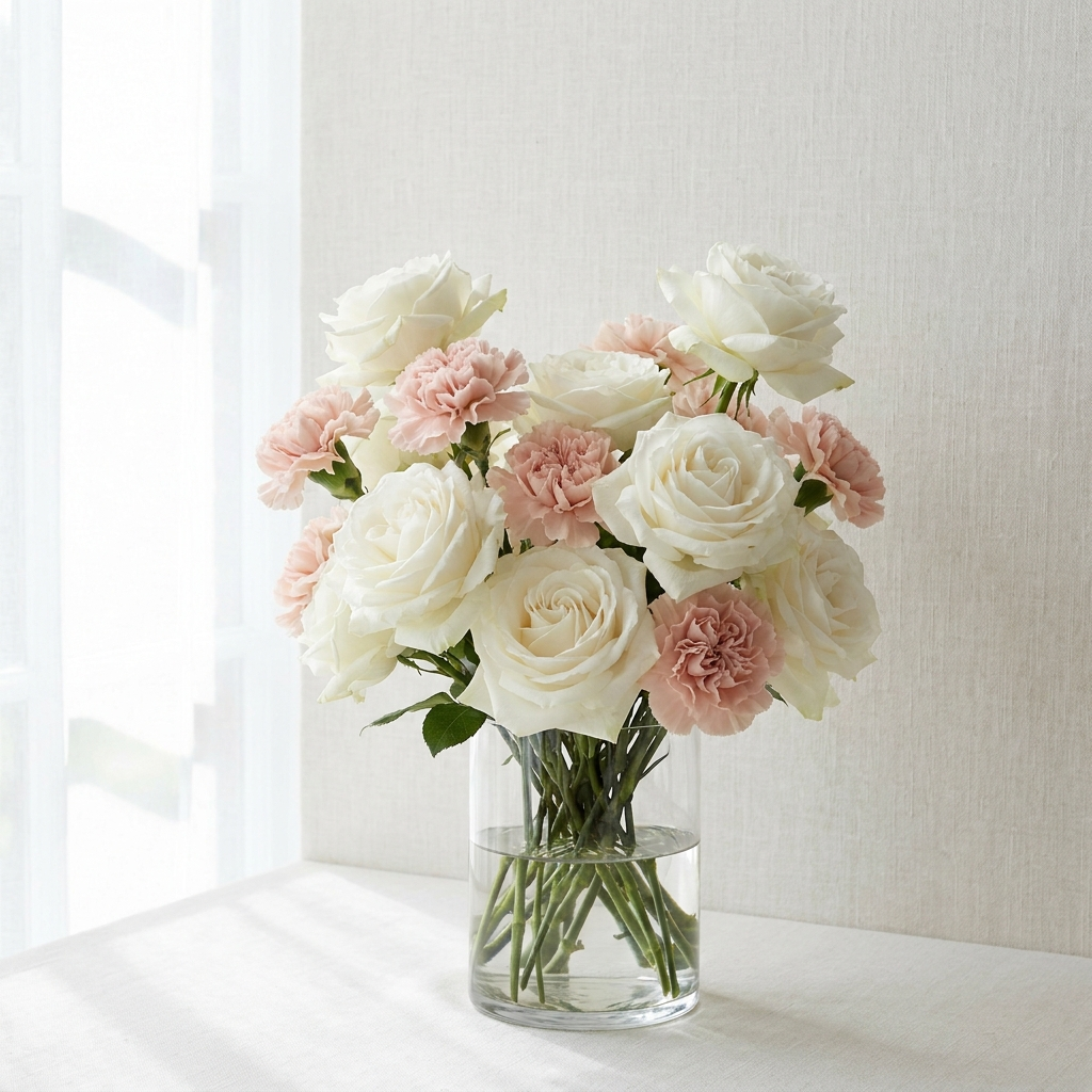 White Rose and Blush Carnation Vase