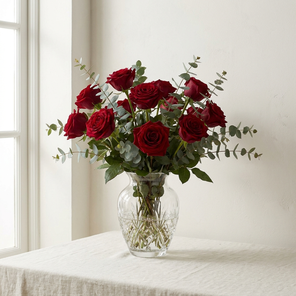 Elegant Red Rose Glass Vase Arrangement