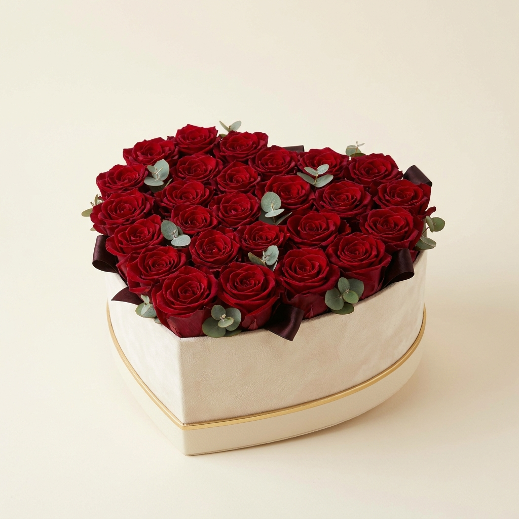 Heart Shaped Box of 25 Red Roses