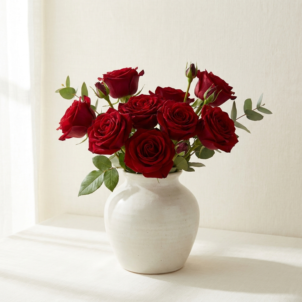 Red Roses Arrangement in Matka Vase