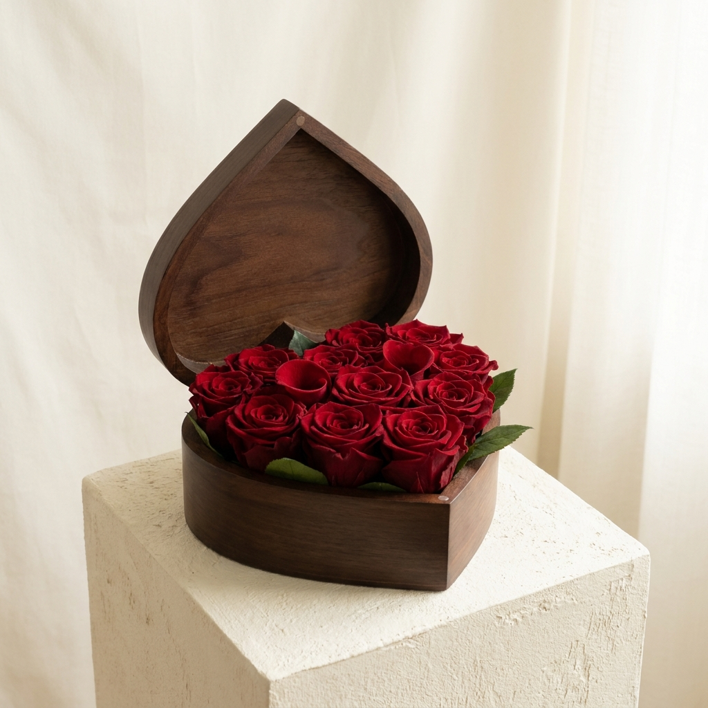 Eternal Preserved Heart Shaped Red Rose