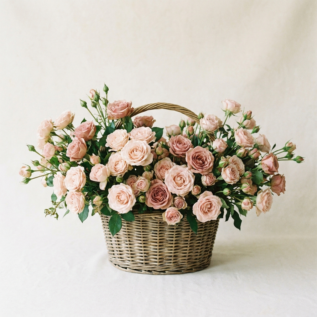 Luxury Pink Baby Roses Basket Arrangement