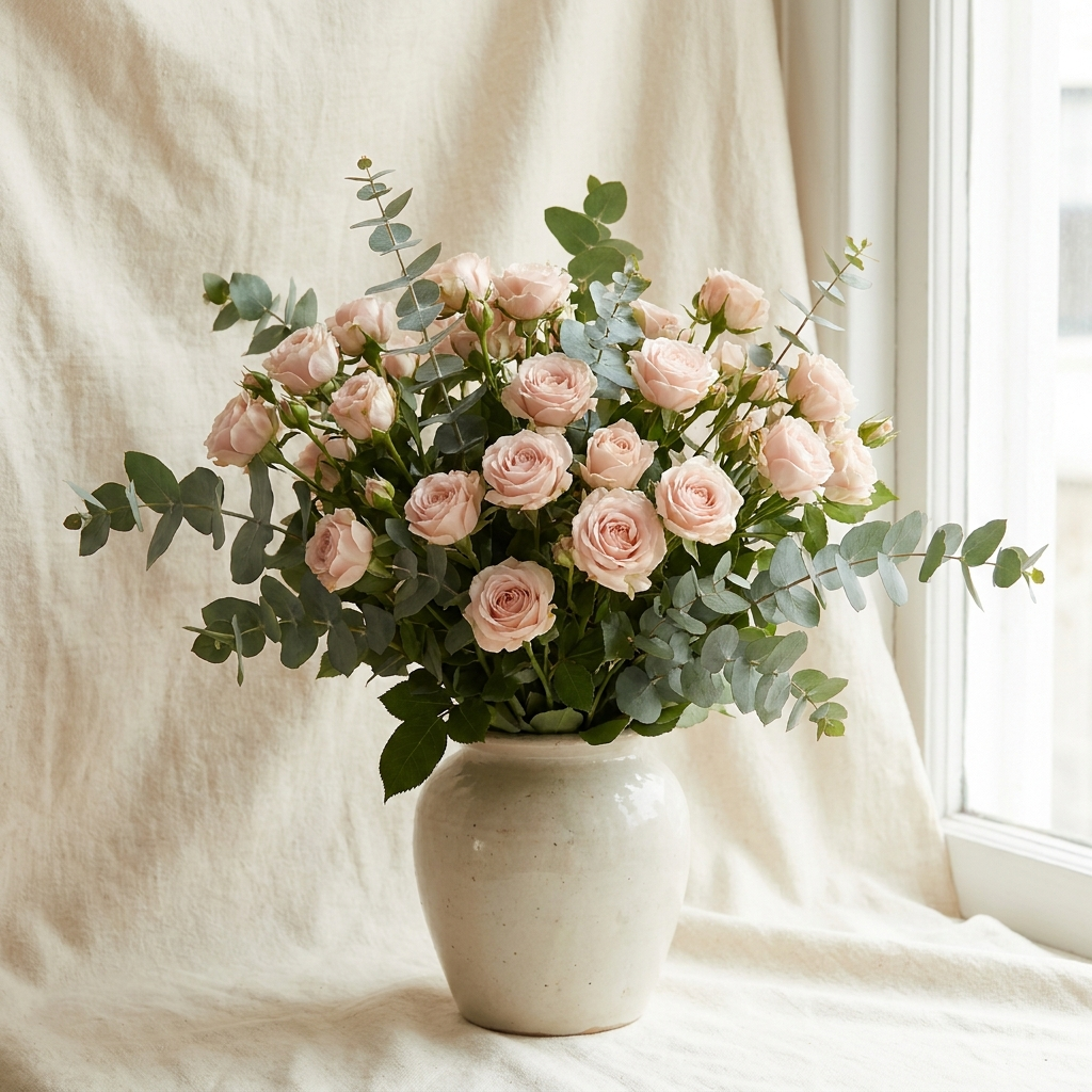 Luxury Pink Baby Roses Bouquet with Eucalyptus
