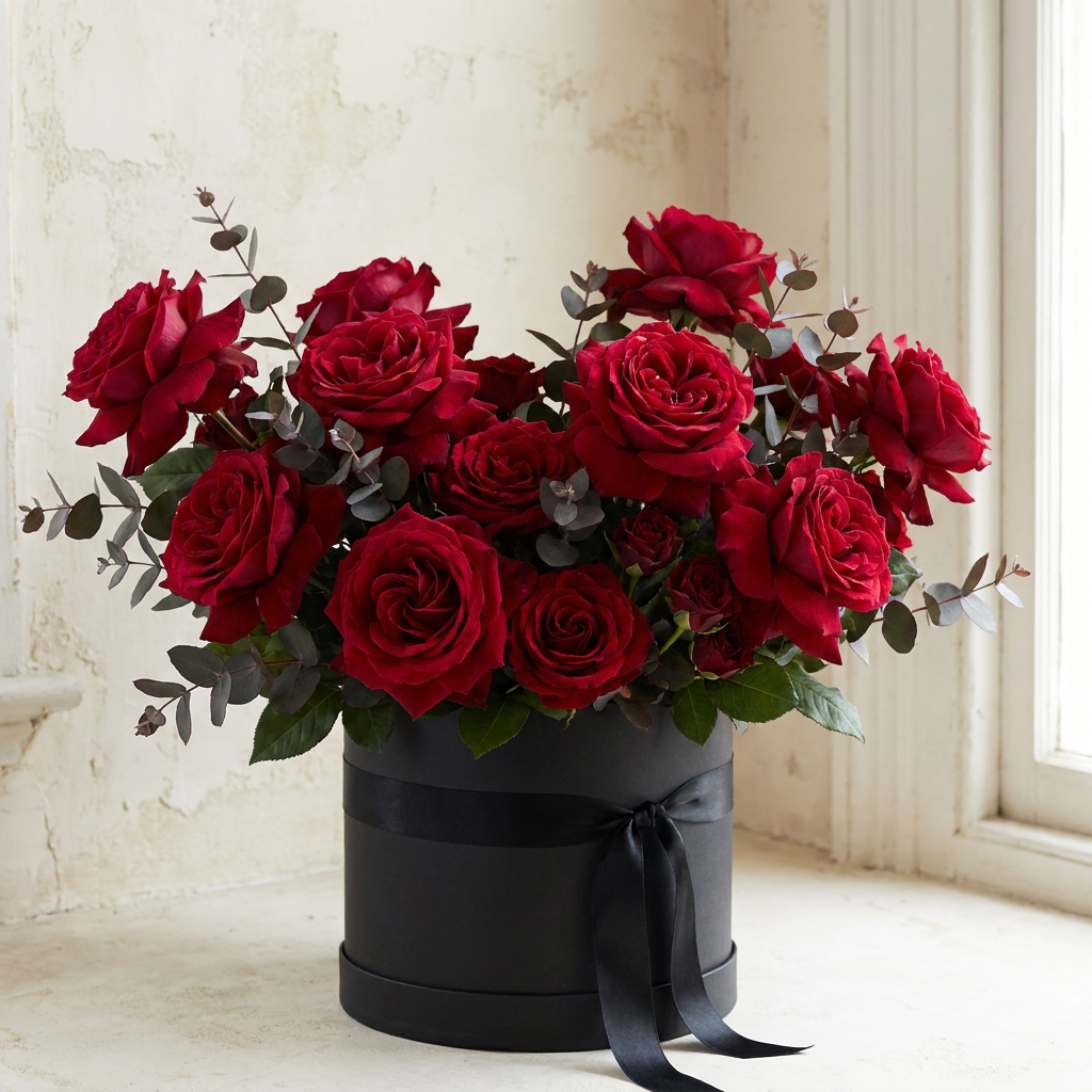 Romantic Roses in a Black Box