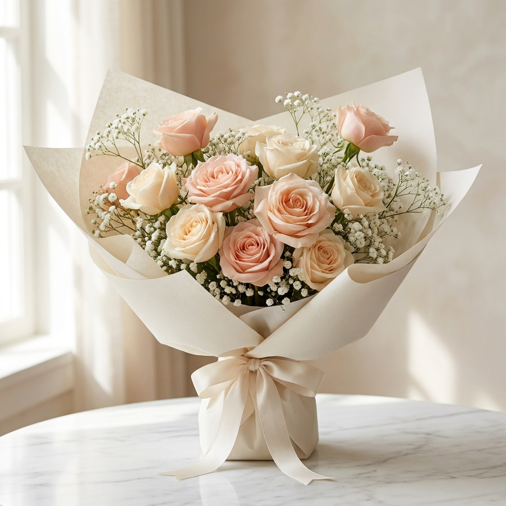 Elegant Peach Rose Bouquet