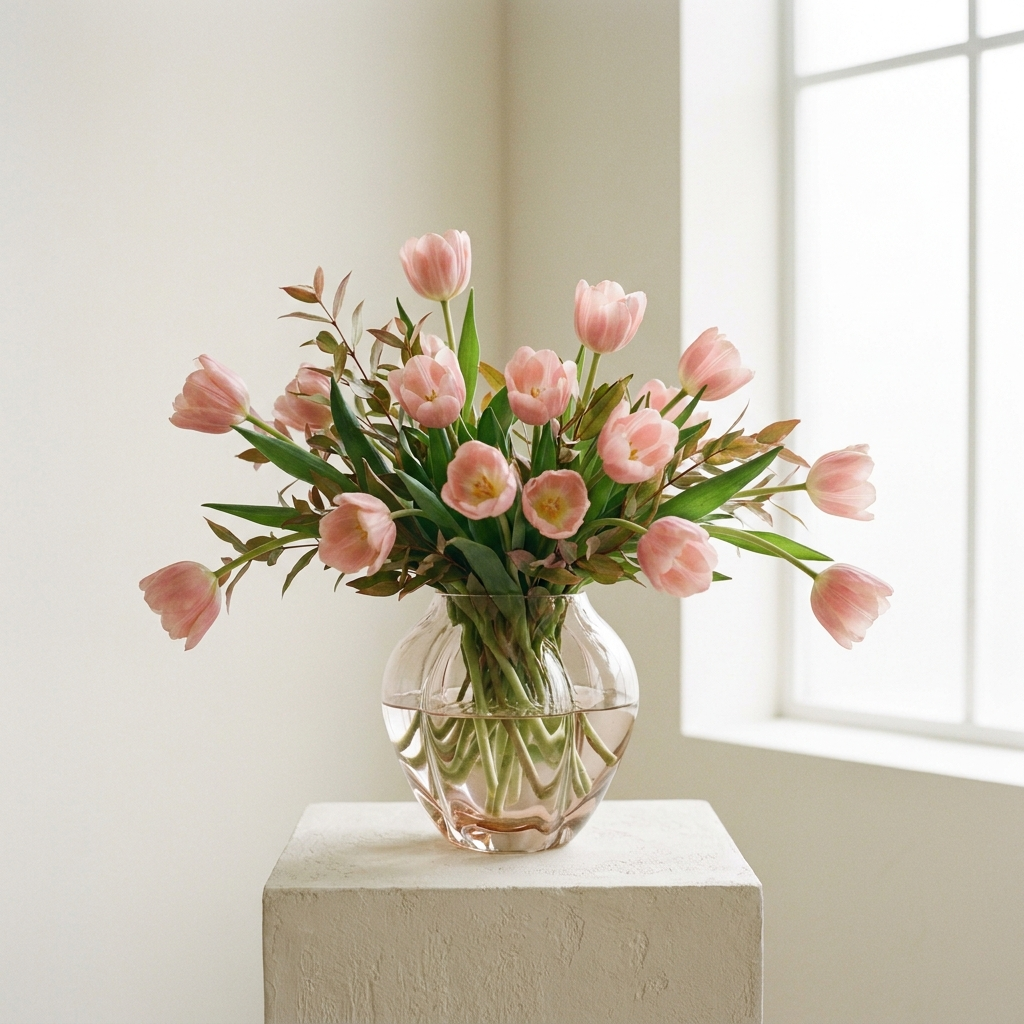Blush Elegance Tulips Vase