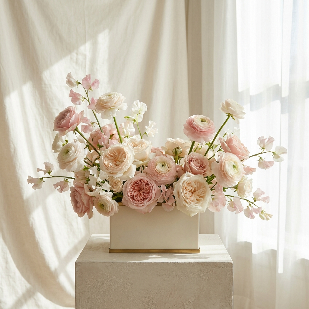 Pink and White Roses Flower Box