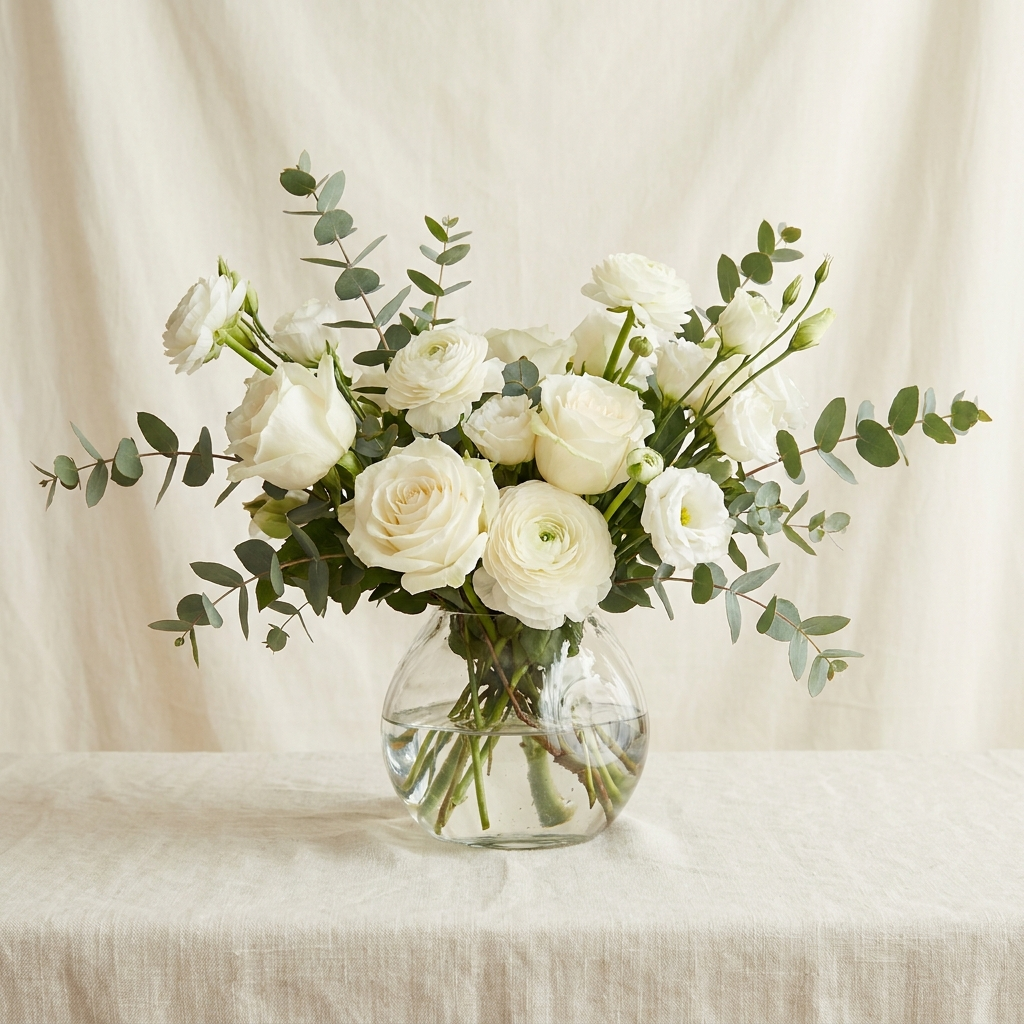 White Mixed Flowers Vase Arrangement
