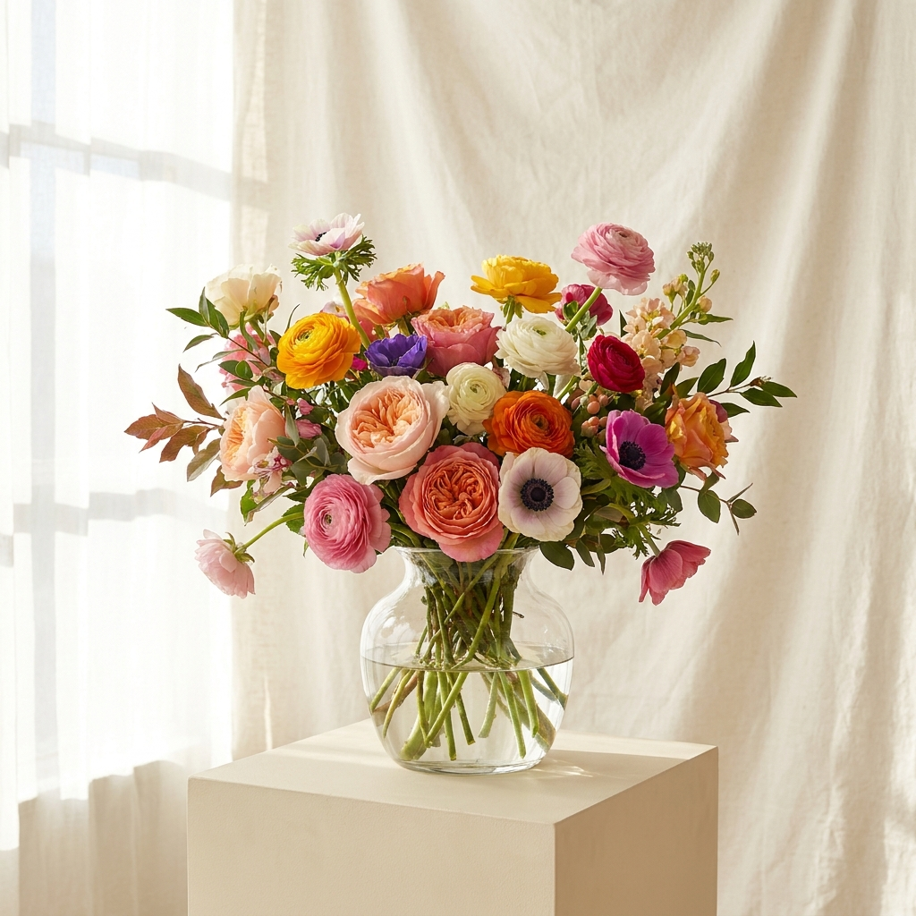 Vibrant Mixed Flowers Vase Arrangement