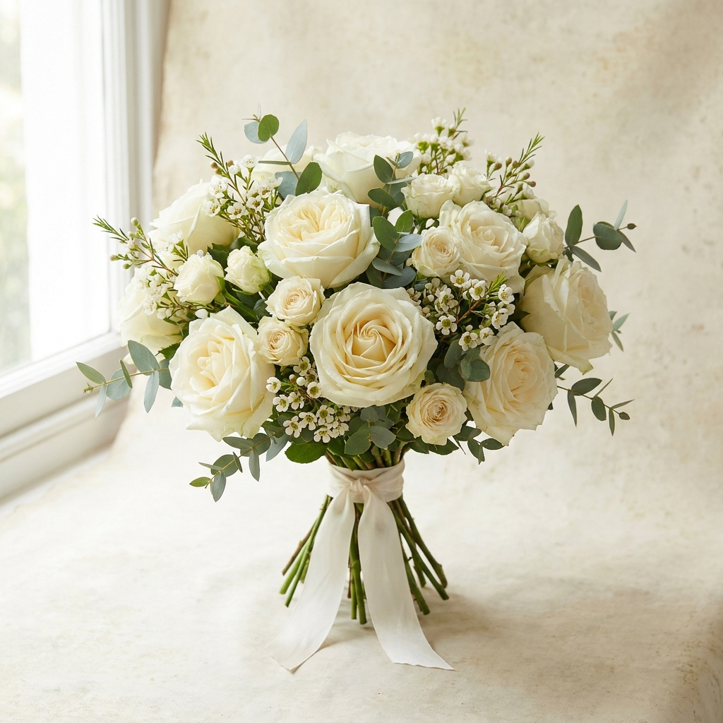 Classic White Roses Hand Bouquet