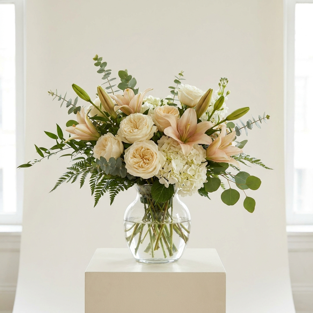 Mixed Flowers Vase Arrangement with Roses and Lilies