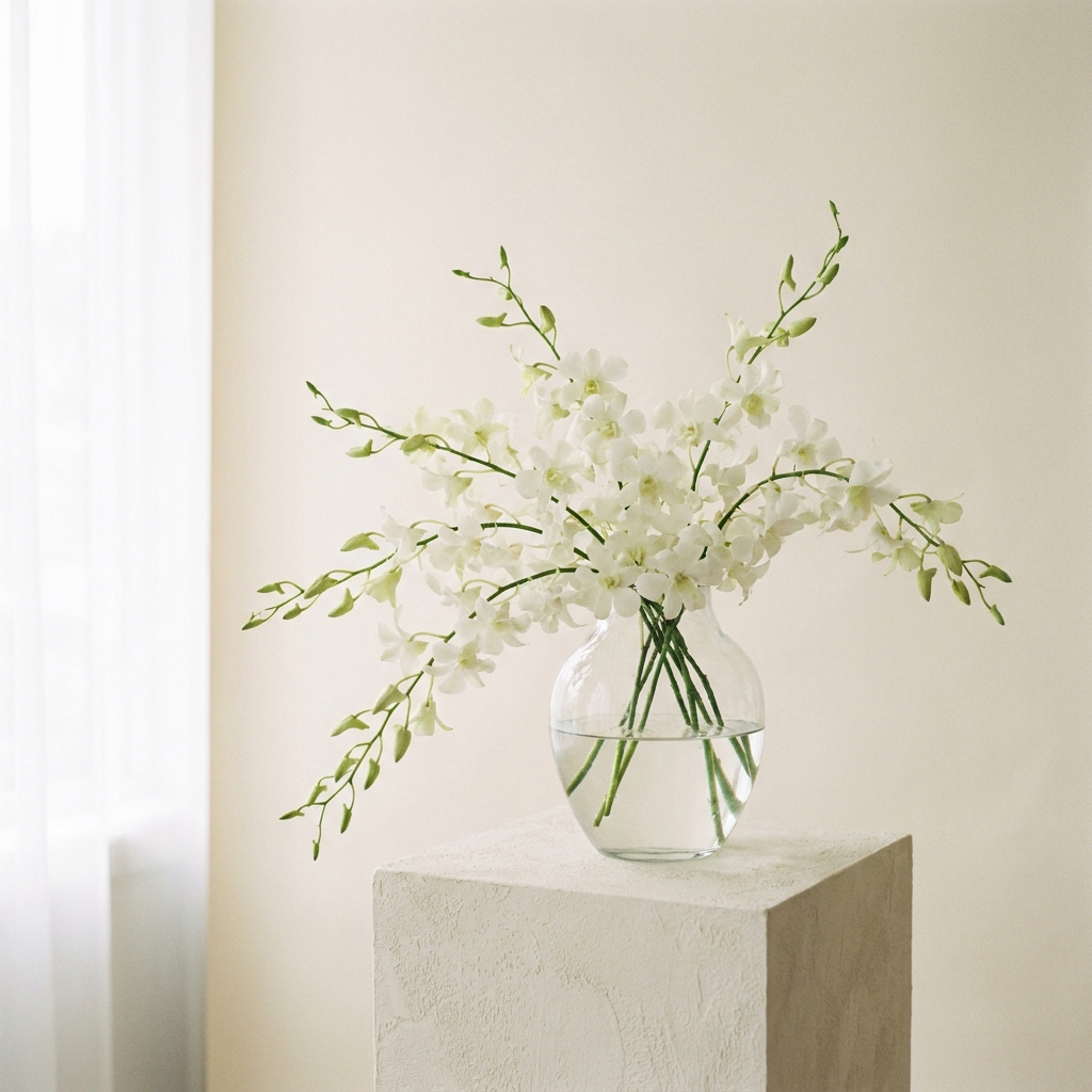 White Dendrobium Orchid Vase Arrangement