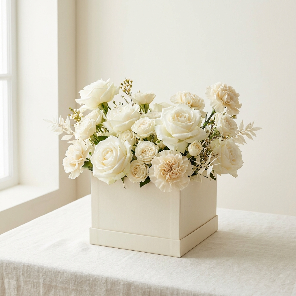White Roses and Carnations Flower Box