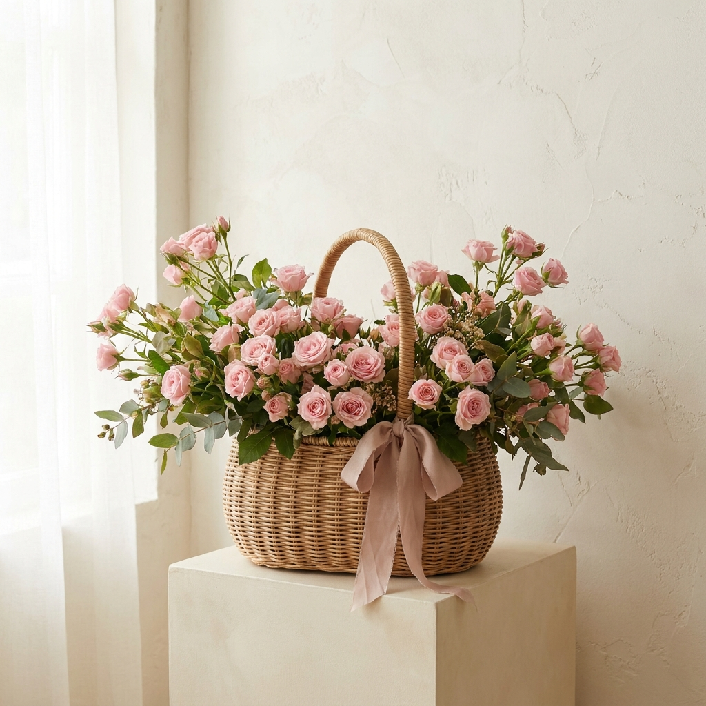 Luxury Basket of Pink Spray Roses