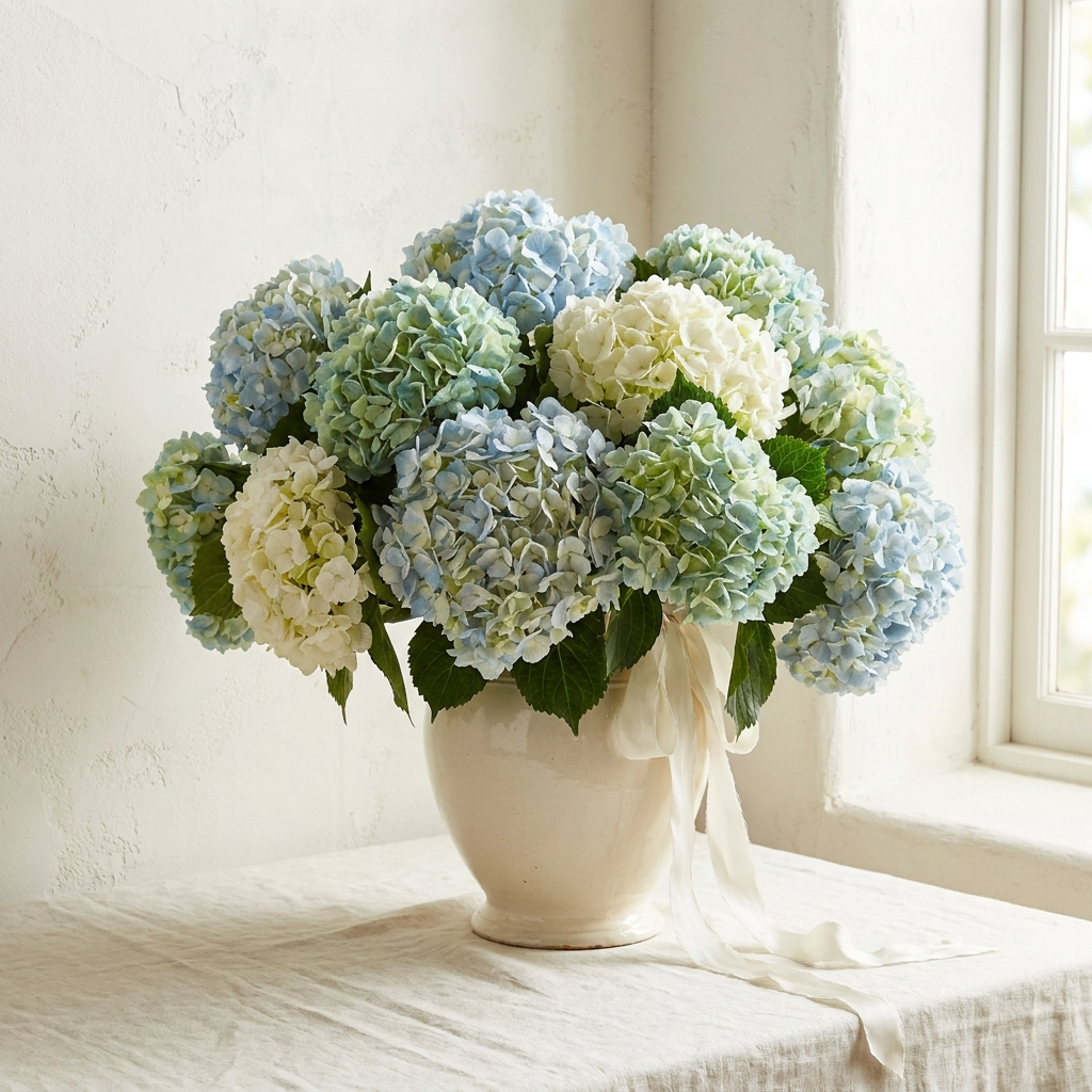 Blue and Light Green Hydrangea Bouquet