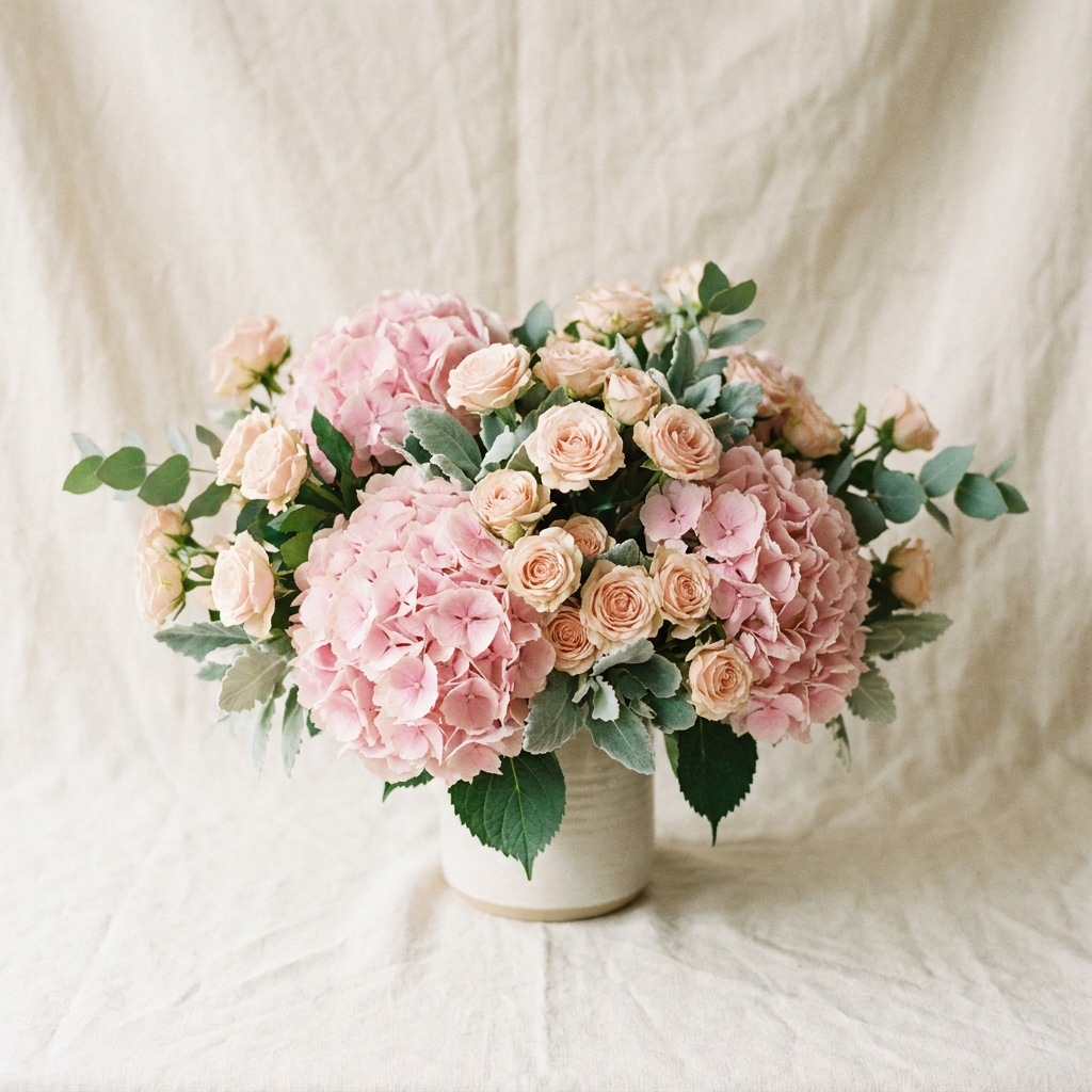 Pink Hydrangea and Spray Rose Bouquet