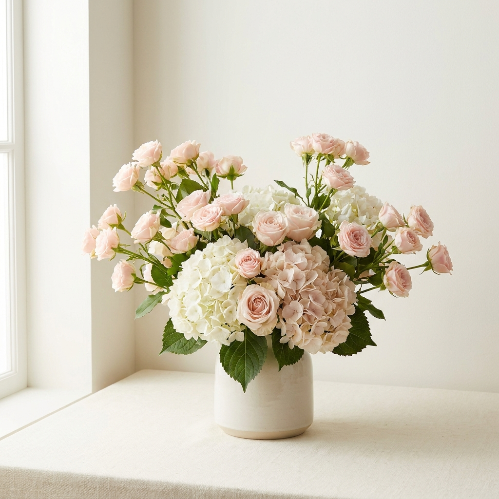 Pink Spray Rose and Hydrangea Bouquet