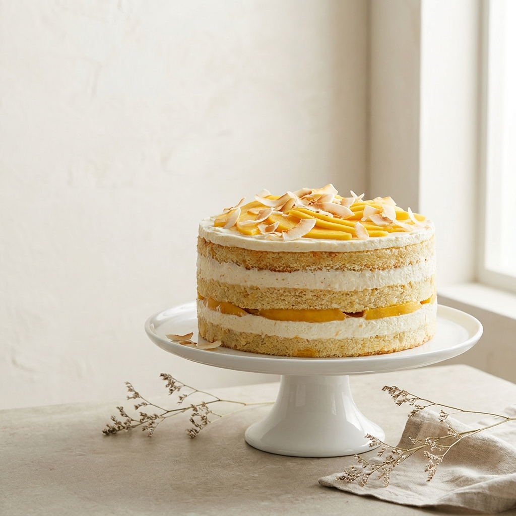 Mango coconut cream cake
