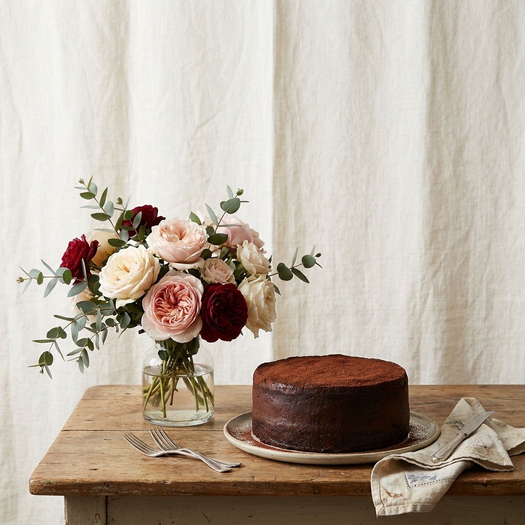 Mix roses and chocolate cake
