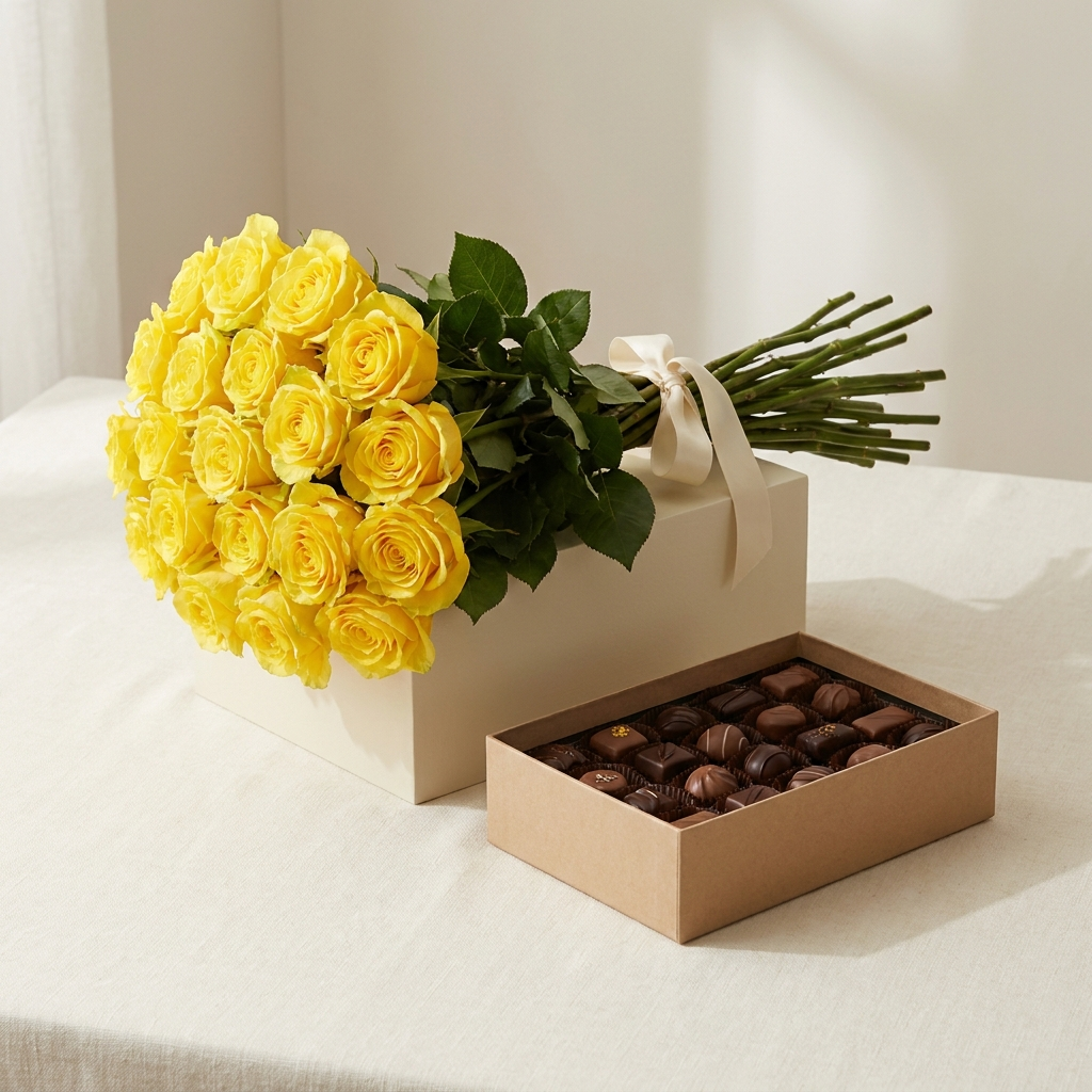 Yellow roses with chocolate combo