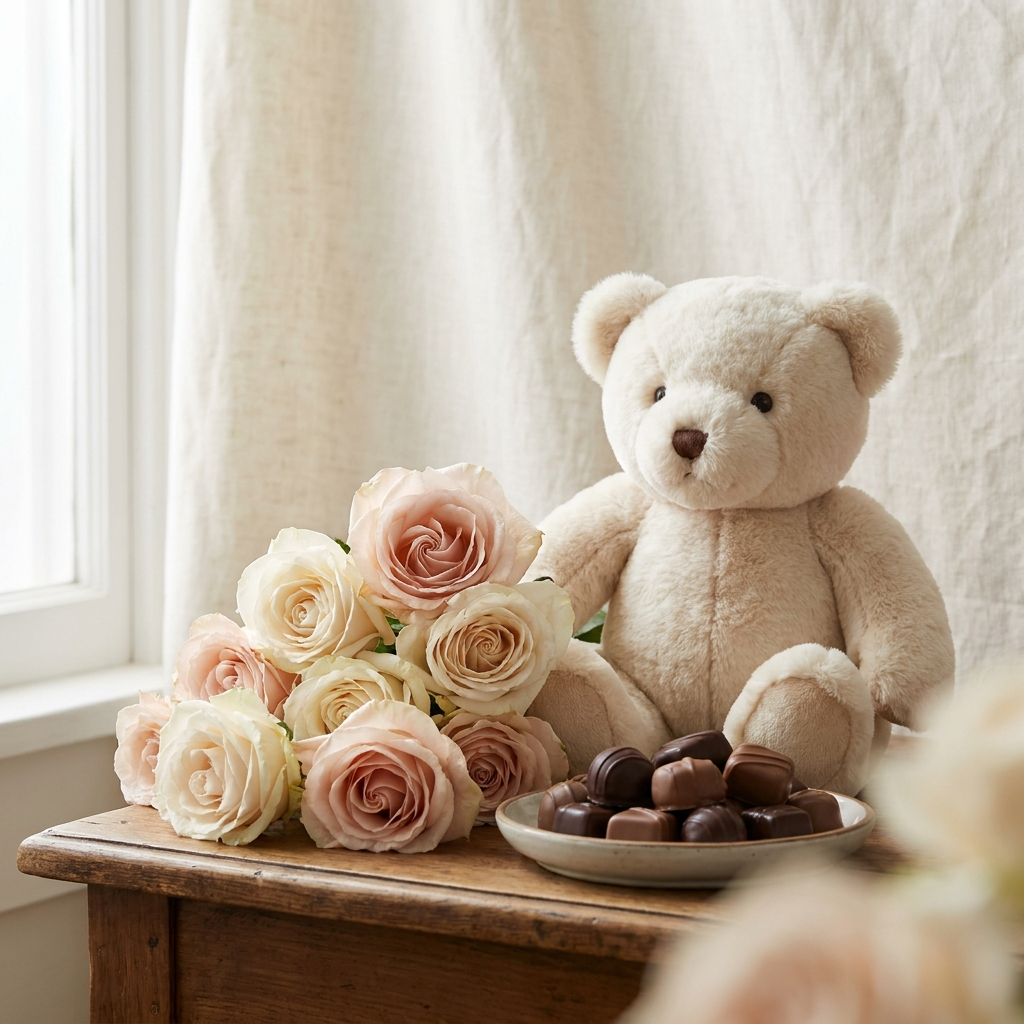 Combo roses teddy and chocolate
