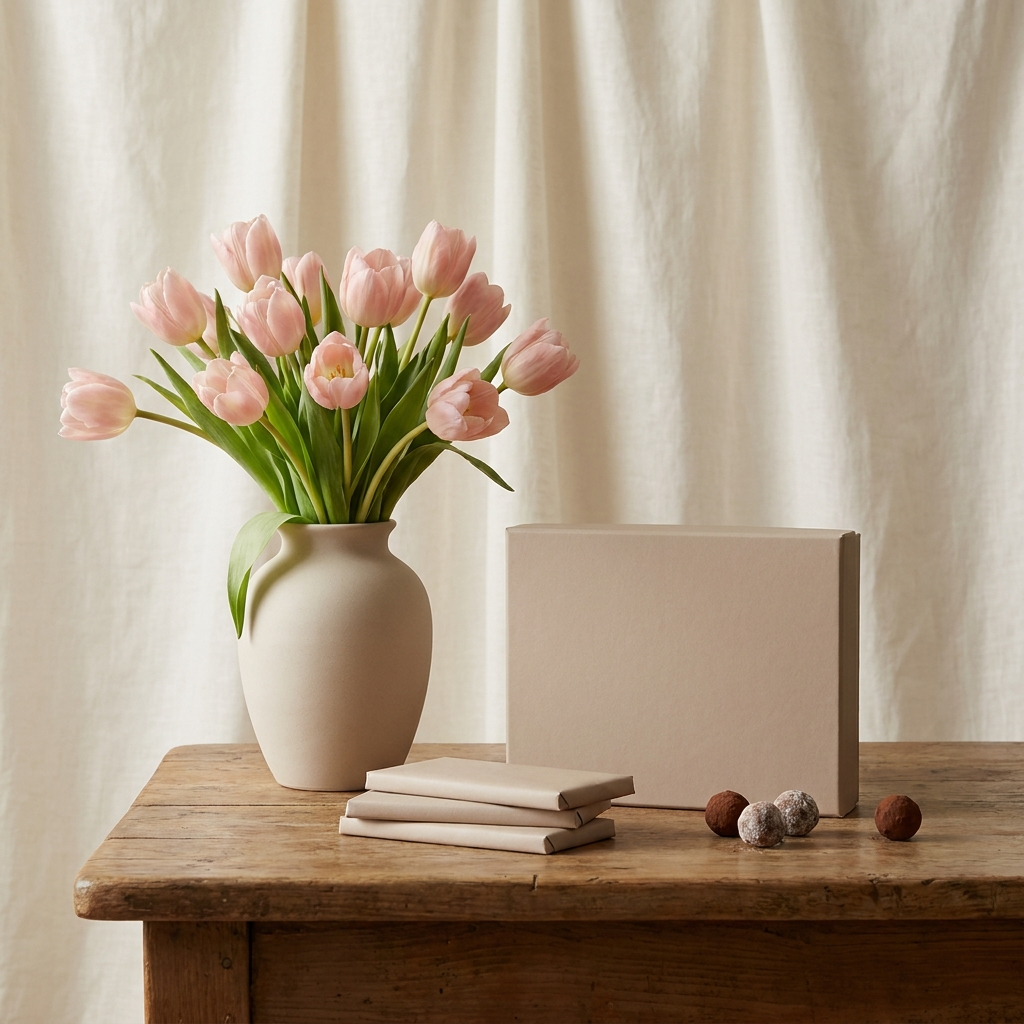 Pink tulip and chocolate gift set