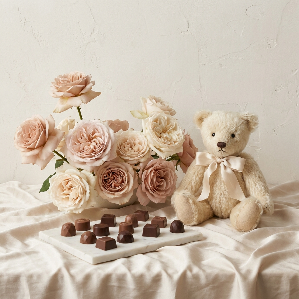 Roses chocolates and teddy gift set