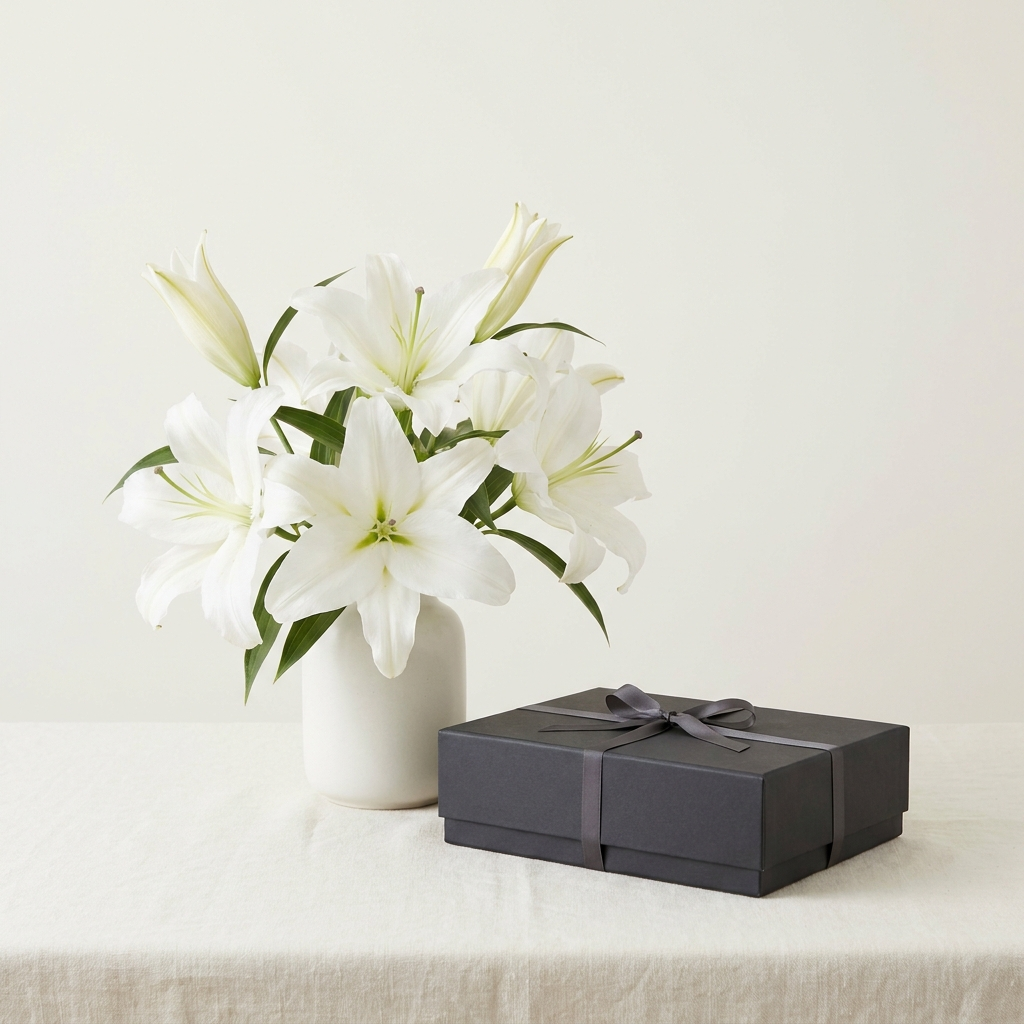 5 White Lilies with 250gm Patchi Chocolate