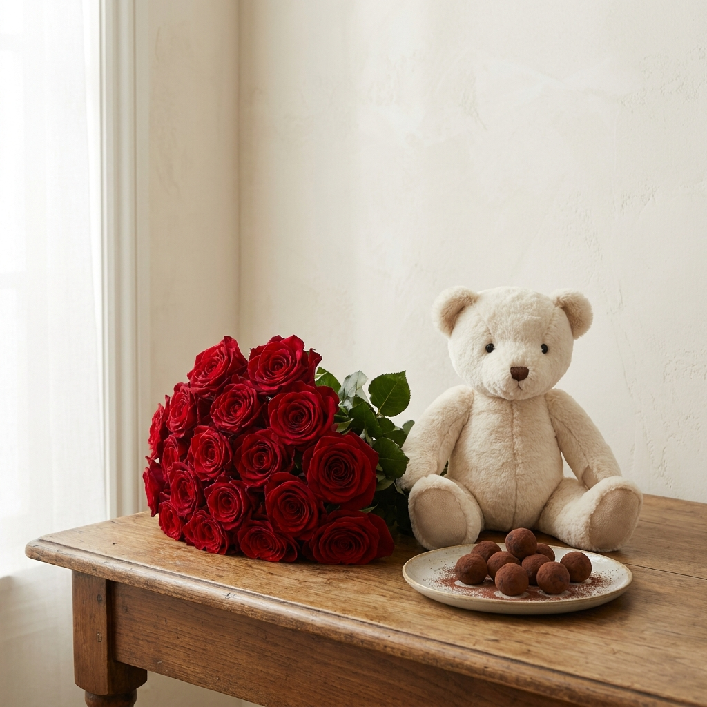 Red Roses Teddy and Chocolate Combo
