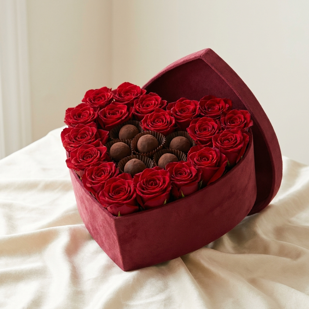 Roses and Chocolate Combo in a heart shape Box