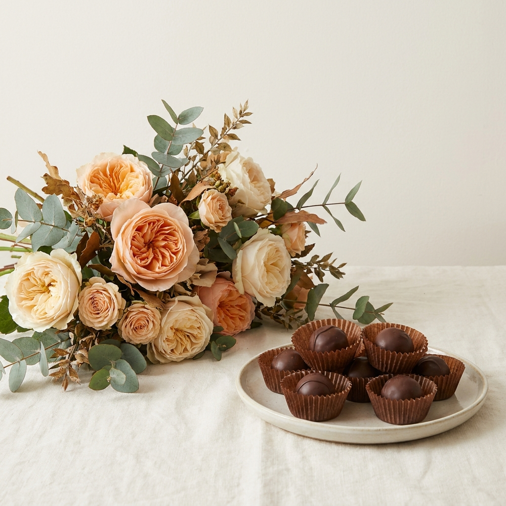 Peach Roses and Chocolate