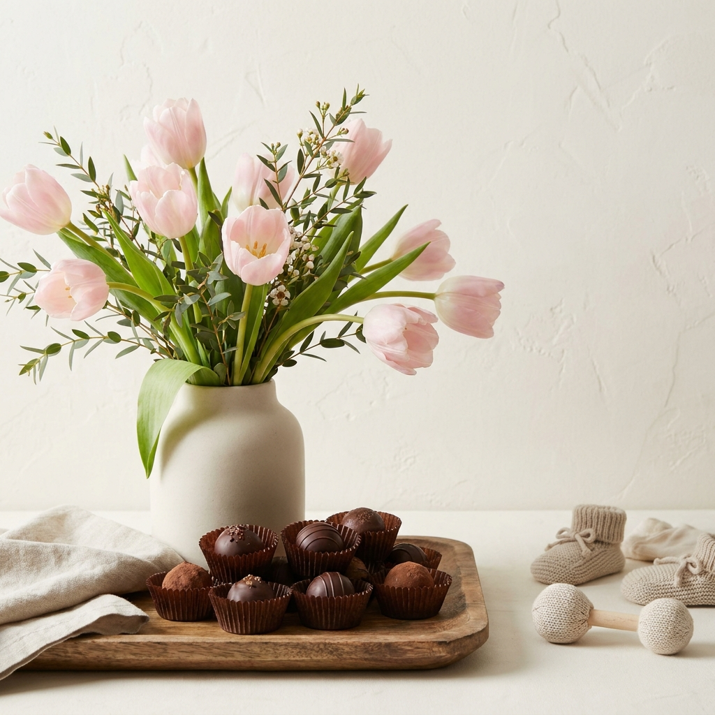 Pink tulips with chocolate combo