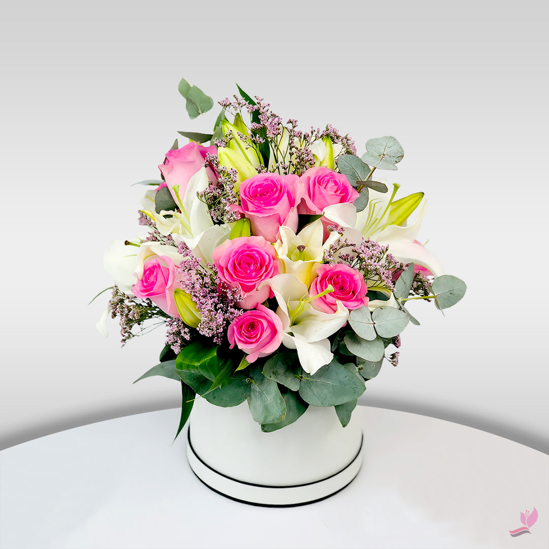 Amazing Bloom - 10 Stems Of Pink Roses & 4 Stems Of White Lilies - Mixed Bouquets - Fresh Cut Flowers