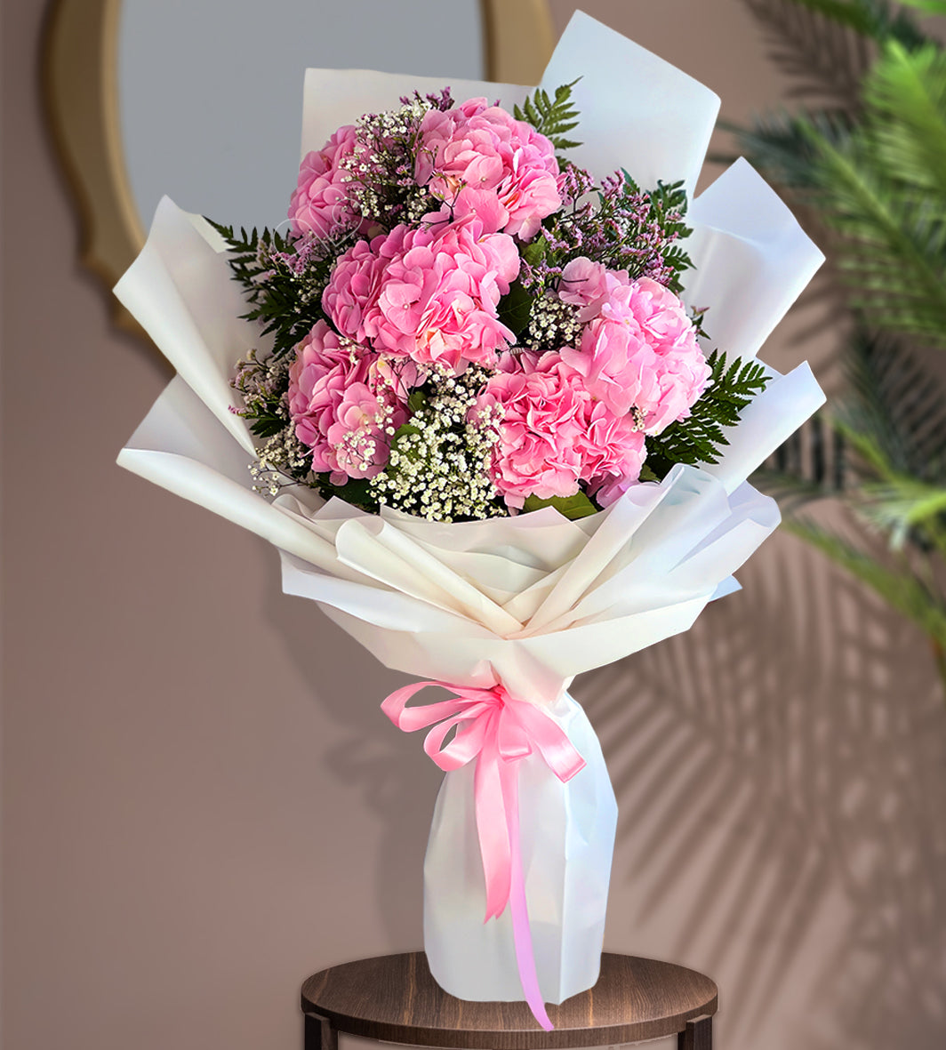 Happy Birthday Flowers - Love of 6 Pink Hydrangeas - Fresh Flowers - Exquisite Bouquet