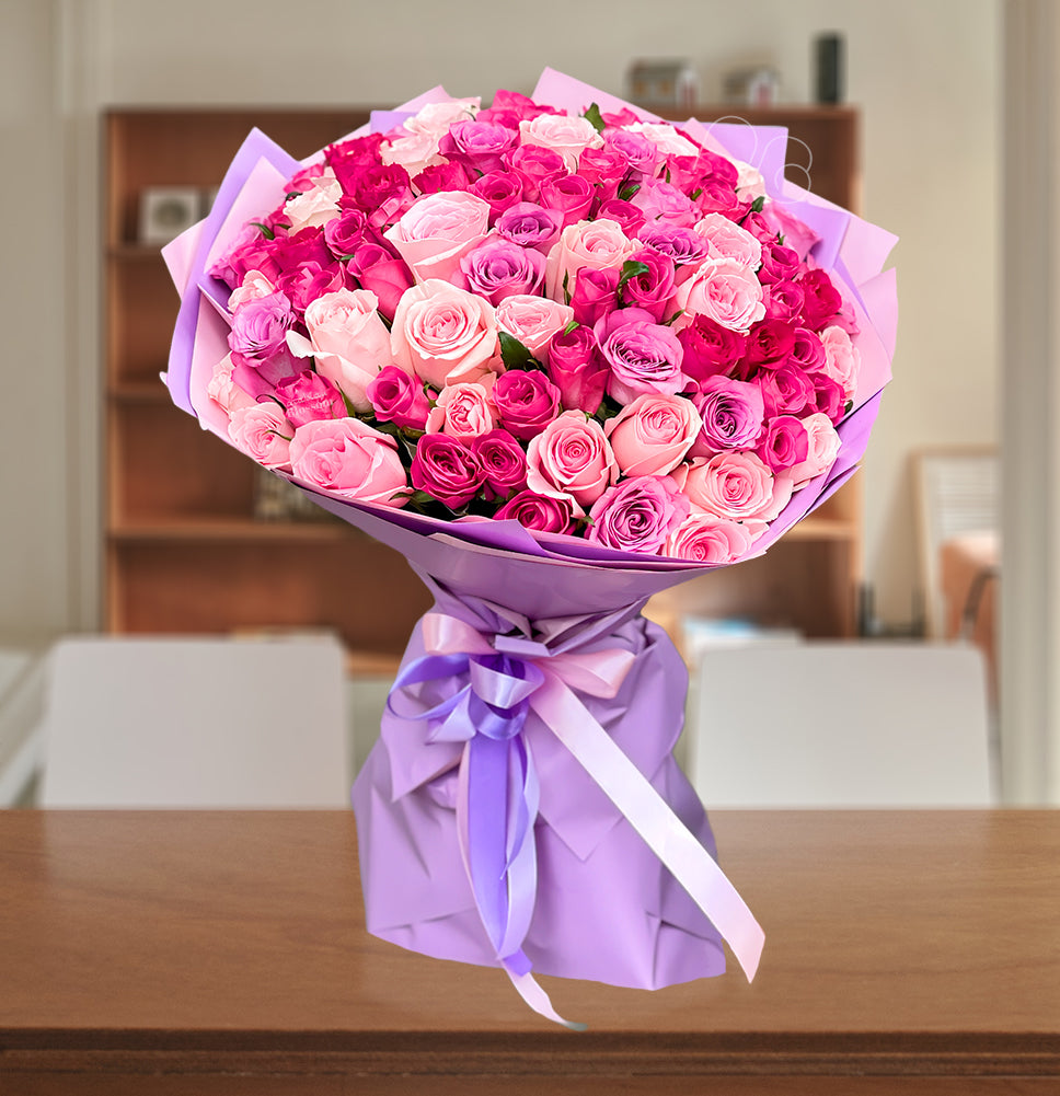 Happy Birthday Flowers - 100 Ways of Roses Amour - Arabianblossom - Red and Dark Pink Roses Bouquet